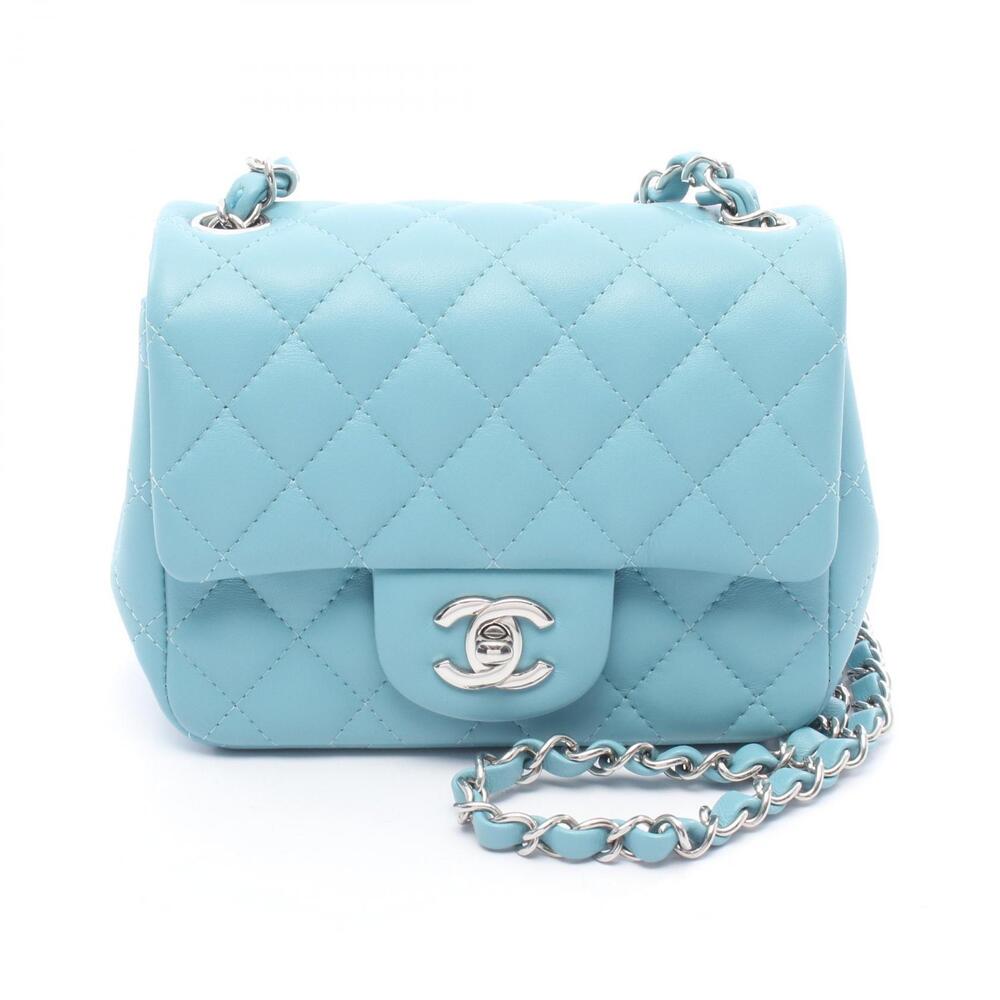 Chanel Matelasse Shoulder Bag Lambskin Sheepskin Leather Blue